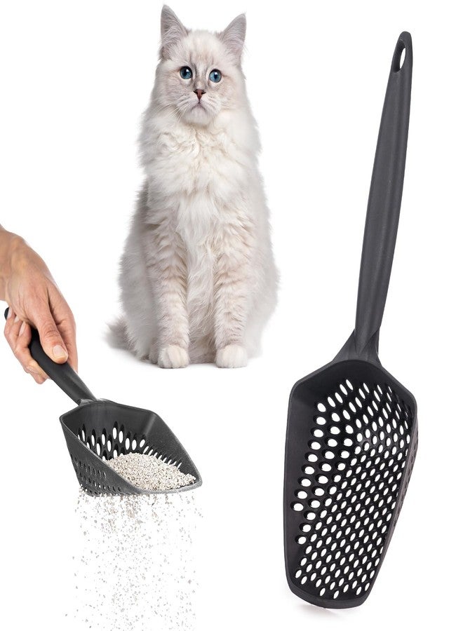 EYNEL Set of 1 Cat Litter Scoop with Small Holes, Deep Sifting Shovel for Fine Litter, Reptile Terrarium Sand & Rabbit Pooper Lifter, Hanging Handle Poop Scooper (Black, Set of 1) - Image 1